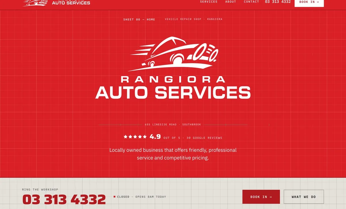 The service list, each row naming one kind of work