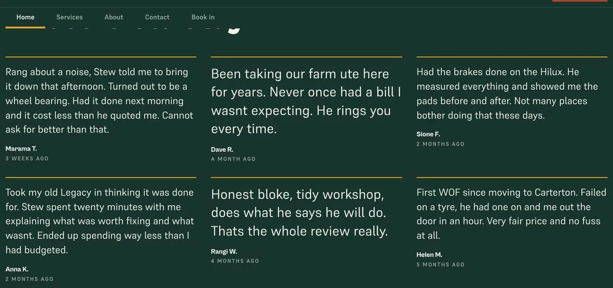 A wall of customer reviews above the footer