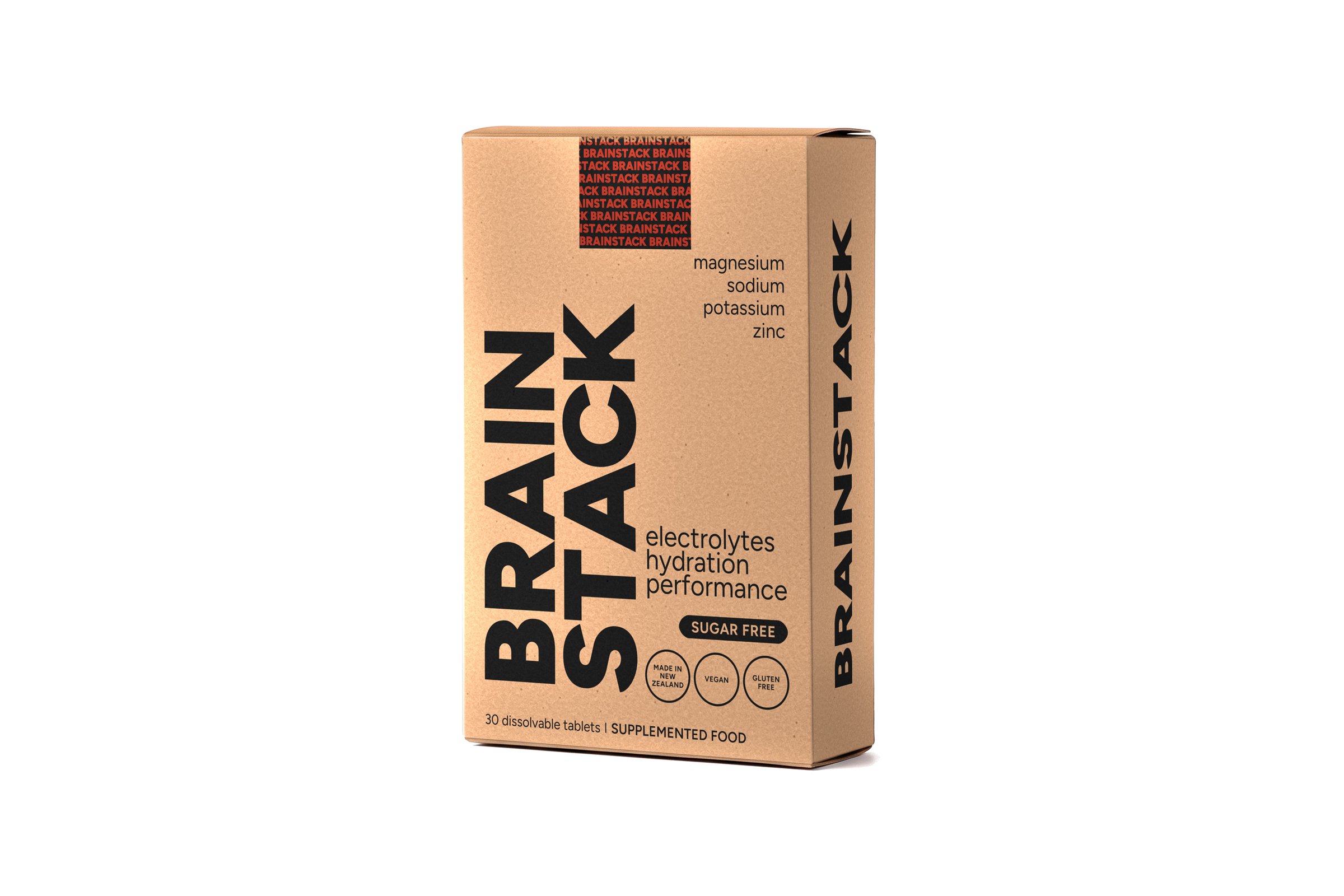 The Brainstack carton on white, shown front three-quarter