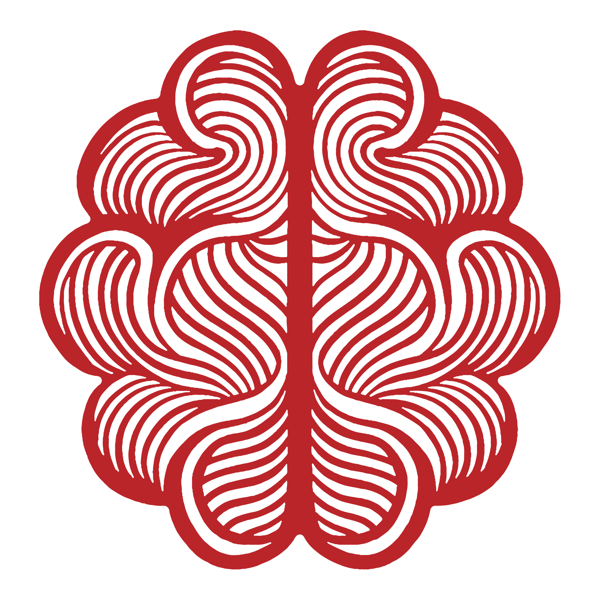 The Mauri brain mark in cardinal red, centred on white